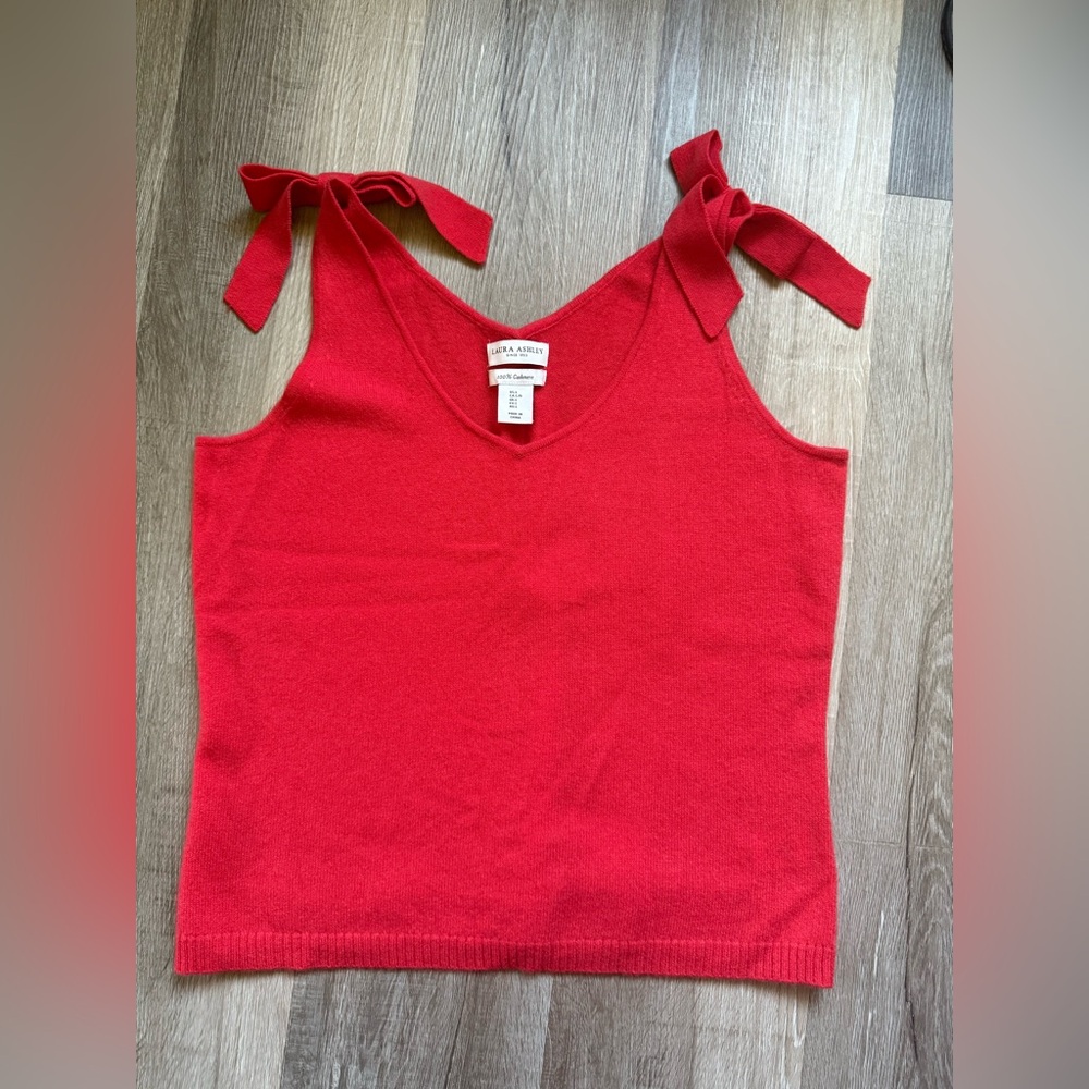 Laura Ashley Red Tie-Shoulder Cashmere Tank